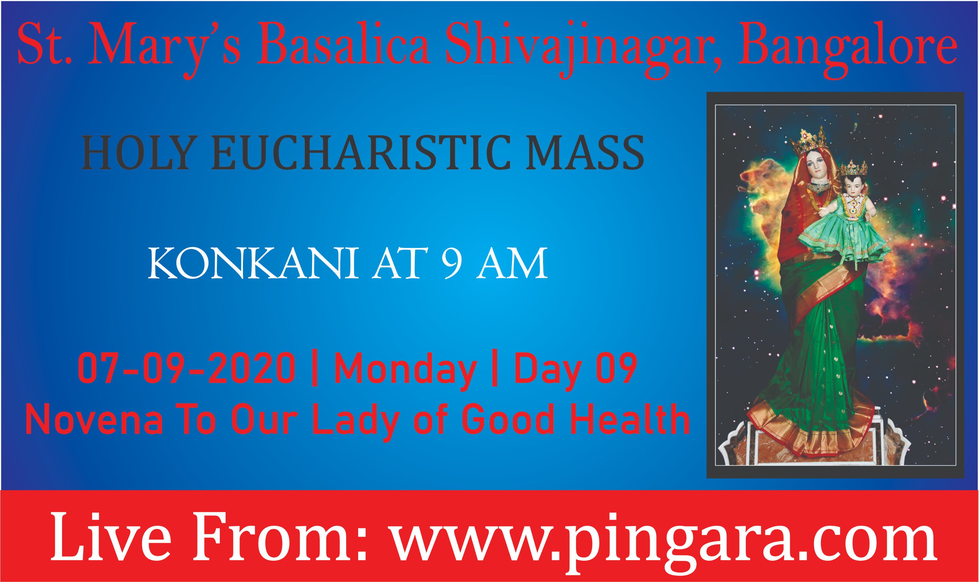 Pingara Holy Mass Konkani Live at 9 AM (07092020) St. Mary's